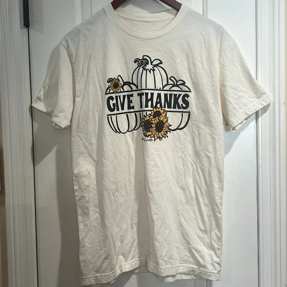 Screenprint Give Thanks Cotton Short Sleeve Tee Shirt Medium by Wild Lucille - Picture 2 of 4